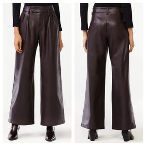 Scoop Womens Size XL Faux Leather Wide Leg Pant Aubergine Brown New With Tags